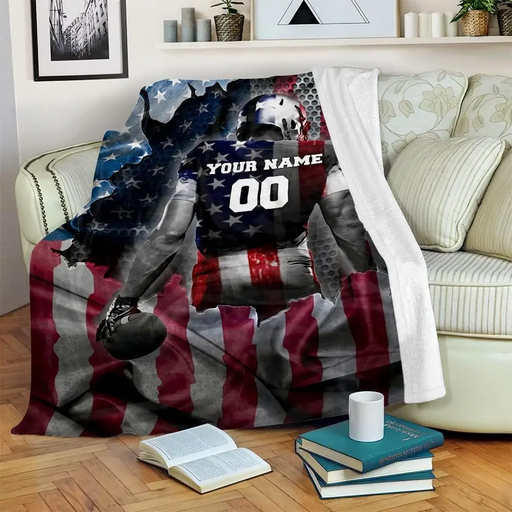 Personalized Boys Baseball Blanket Gift, US Flag Throwing Blanket, Customized Name Number Christmas Birthday Gift Gift