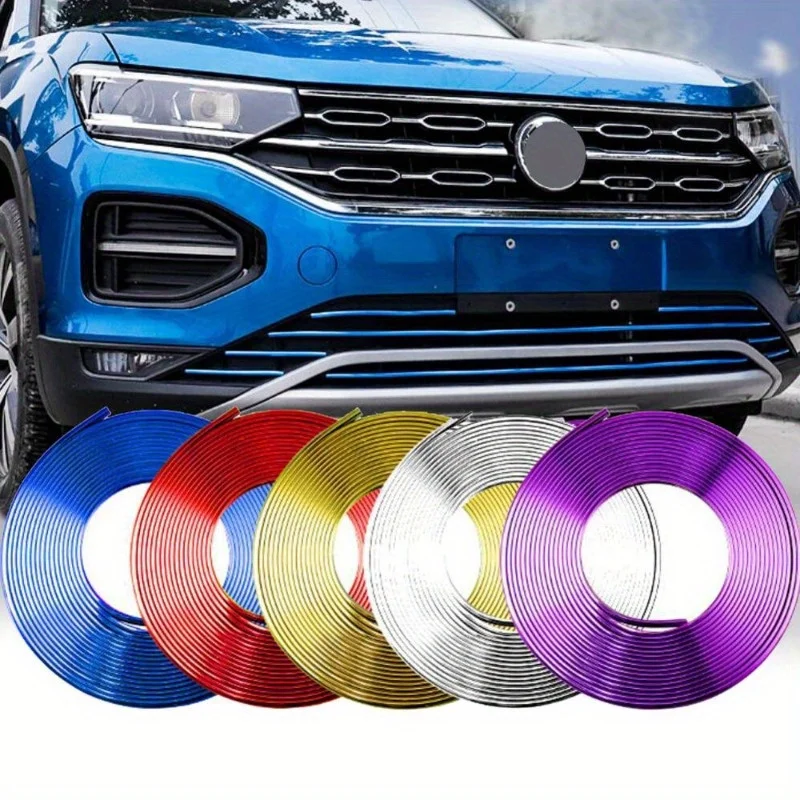 

8M Car Decor Car Wheel Rim Protector Sticker Chrome Moulding Strip Trim Grille Bumper Decoration Tire Hub Lights Exterior