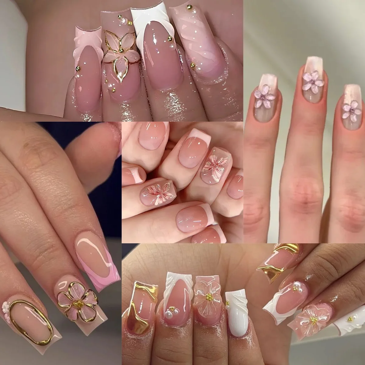 

3D Sunflower Simple French White Chic Medium Short Square False Nail Art Detachable Finished Fake Nails Press on Nails with Glue