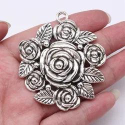 WYSIWYG 1pcs 54x62mm Antique Silver Color Flower Charms Rose Charms Pendant For DIY Jewelry Making Jewelry Craft Findings