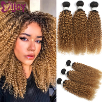 Kinky Curly Human Hair Weave Bundles 1/3 Pcs Ombre Blonde Red Brown Brazilian Human Hair Bundles Remy Hair Extensions IJOY