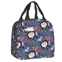 Borsa per il pranzo isolata Coraline di Halloween personalizzata borsa termica portatile per il pranzo borsa per il contenitore per alimenti per bambini da donna