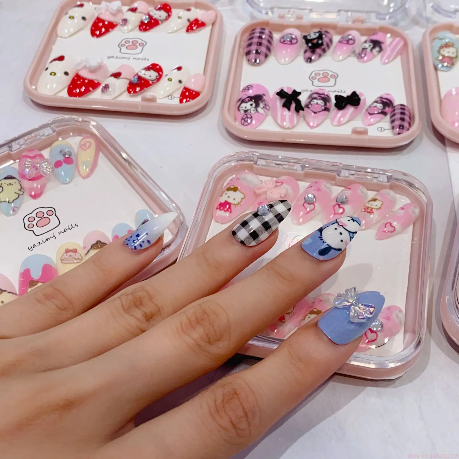 Hello Kitty False Nail Kawaii Sanrio Accessories Anime Y2k Kuromi Filler False Nail Design Removable Manicure Jewelry Girl Gift