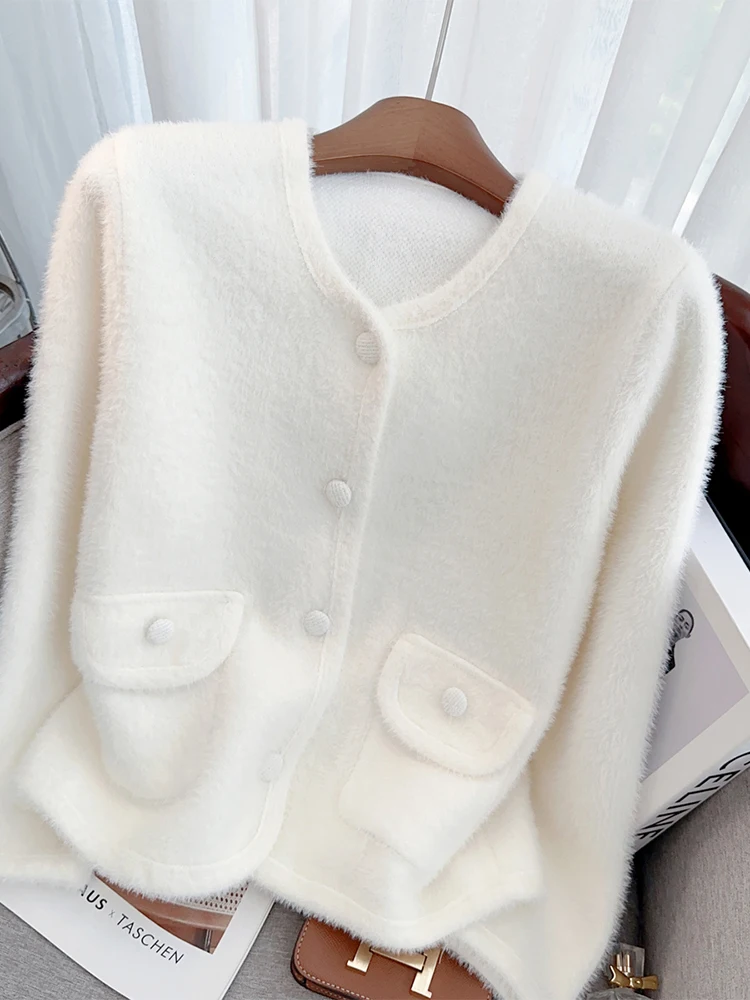 Women\'s Pink Cardigan Sweater Harajuku Y2k Solid Color Long Sleeves O-Neck Knit Cashmere Sweaters Vintage 2000s Clothes Autumn