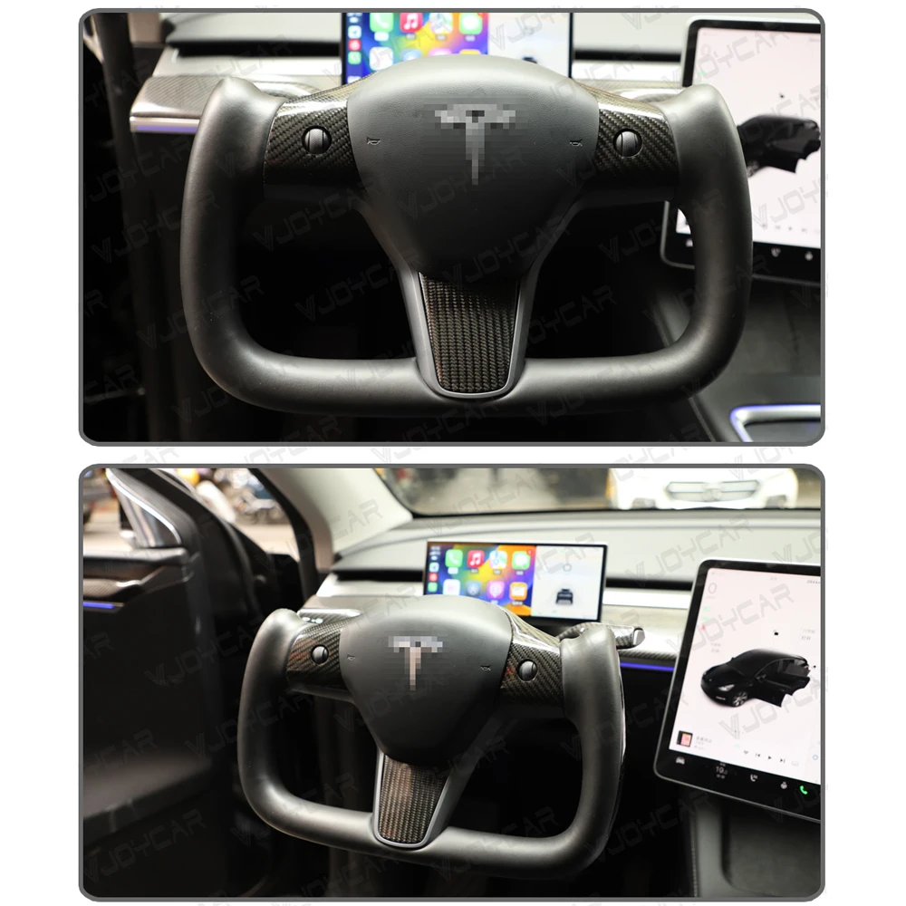 Vjoycar Racing Auto-Lenkrad aus Kohlefaser-Leder für Modell 3, Modell Y, Heizfunktion, Sport-Yoke-Lenkrad