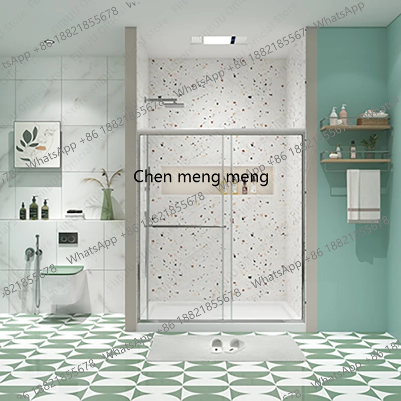 Double Sliding Bypass Sliding Shower Door with Tempered Glass Smooth Rollers Waterproof for Bathroom Semi-Frameless Enclosure