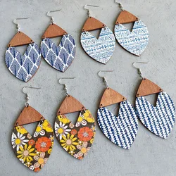 Geometric Triangle Bohemian Earrings Aztec Pattern Ethnic Floral Print Wooden Earrings Jewelry Fall Thanksgiving Earrings Wholes