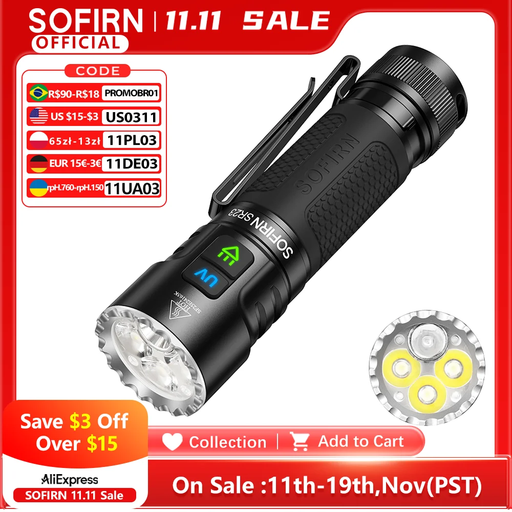 yZ[zSOFIRN SR23 3300LMd 6500K UV 365nm EDCCg 21700 USB-C[d fAXCb` g[` }Olbge[Lbvt