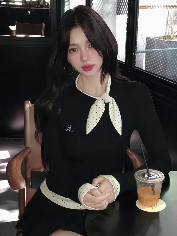 

Женская футболка больших размеров с узлом, однотонная, длинная, для ранней осени, стройнящая, модная, в корейском стиле...