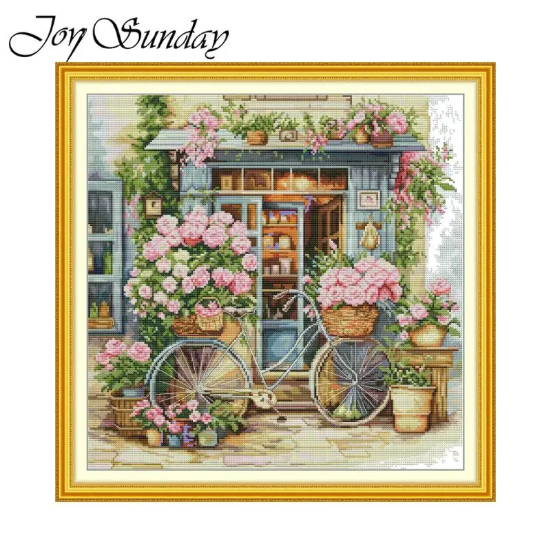 

Joy Sunday Cross Stitch Kit Florists 4 HD Pattern Counted Stamped Fabric Aida 16/14CT Printed Fabric DIY Embroidery Set Classic