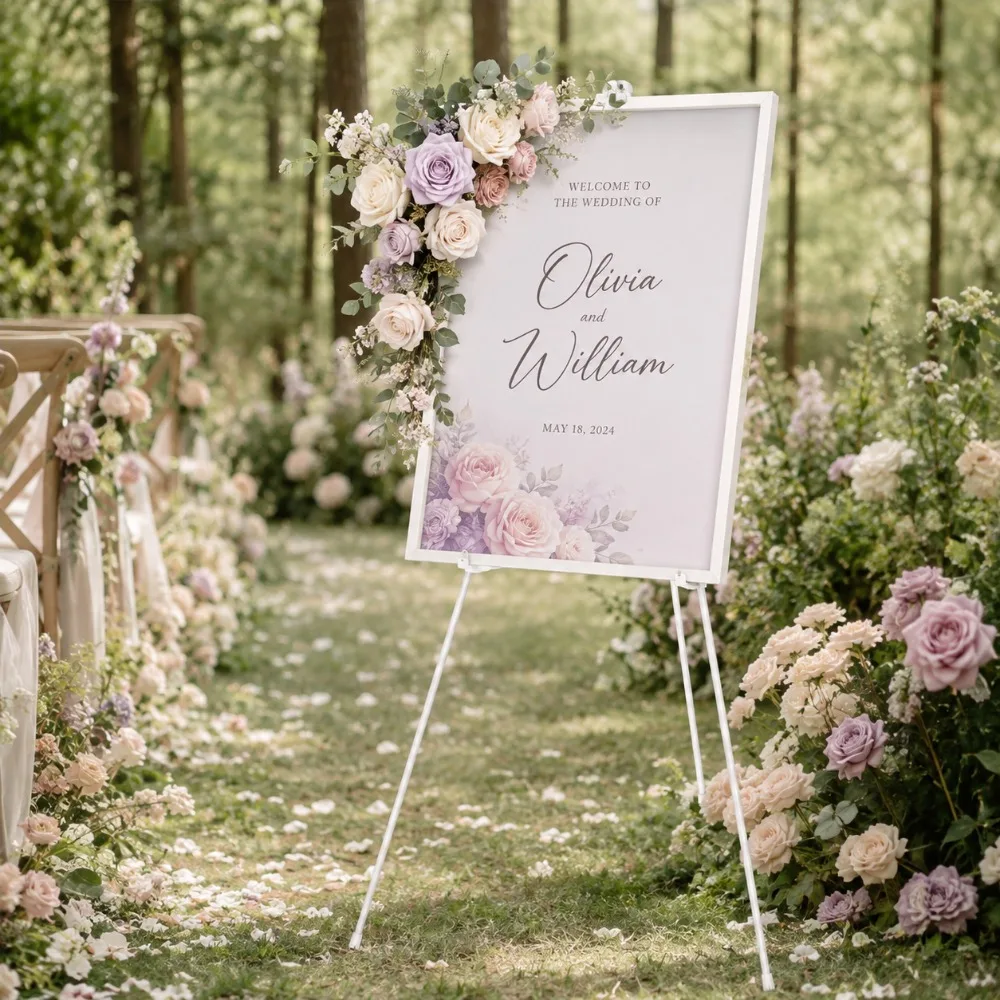 Elegant Wedding Welcome Sign Stand 66 Inch, Portable Folding Easel Display Tripod for Ceremony Boards, Reception Decorations, Party Events, Floral Signs, Acrylic Boards and Entrance Displays, Metal Easel Stand Black White 1PCS
