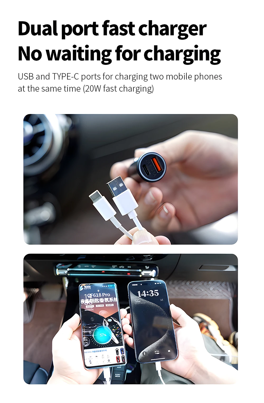 AKAMATE Autoladegerät USB Typ C QC3.0 mit iPhone GPS Locator Tracker für Apple Offizielles Find My App 20W Schnellladegerät 2 in 1 – Detail 11
