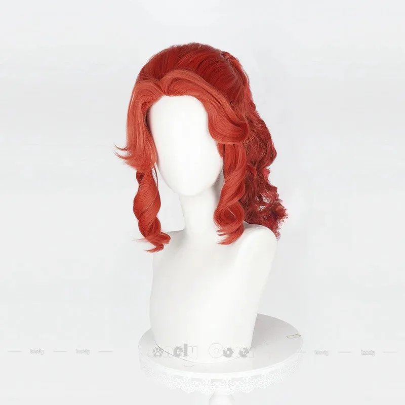 Peluca de Cosplay CyIdentity V Archer, pelucas de cola de caballo rizadas altas de color rojo oscuro Anachronic Vilulf, mujeres, niñas y hombres, Halloween Brynhildr Vilu