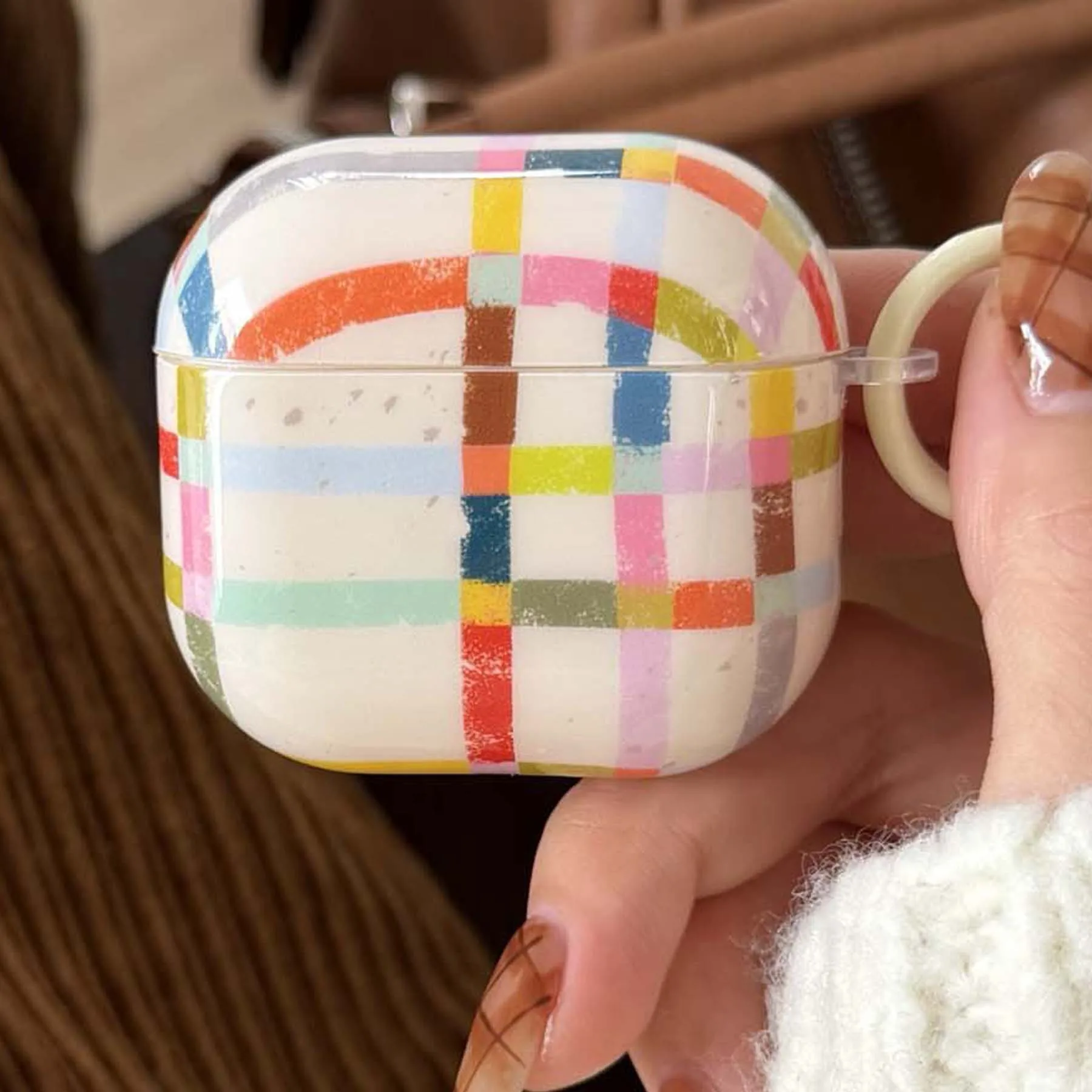 حافظة سماعة أذن عالية الجودة بتصميم شبكي ملون بألوان قوس قزح لهاتف أبل إيربودز برو 3 2nd 2 1 4 صندوق شحن بلوتوث لاسلكي