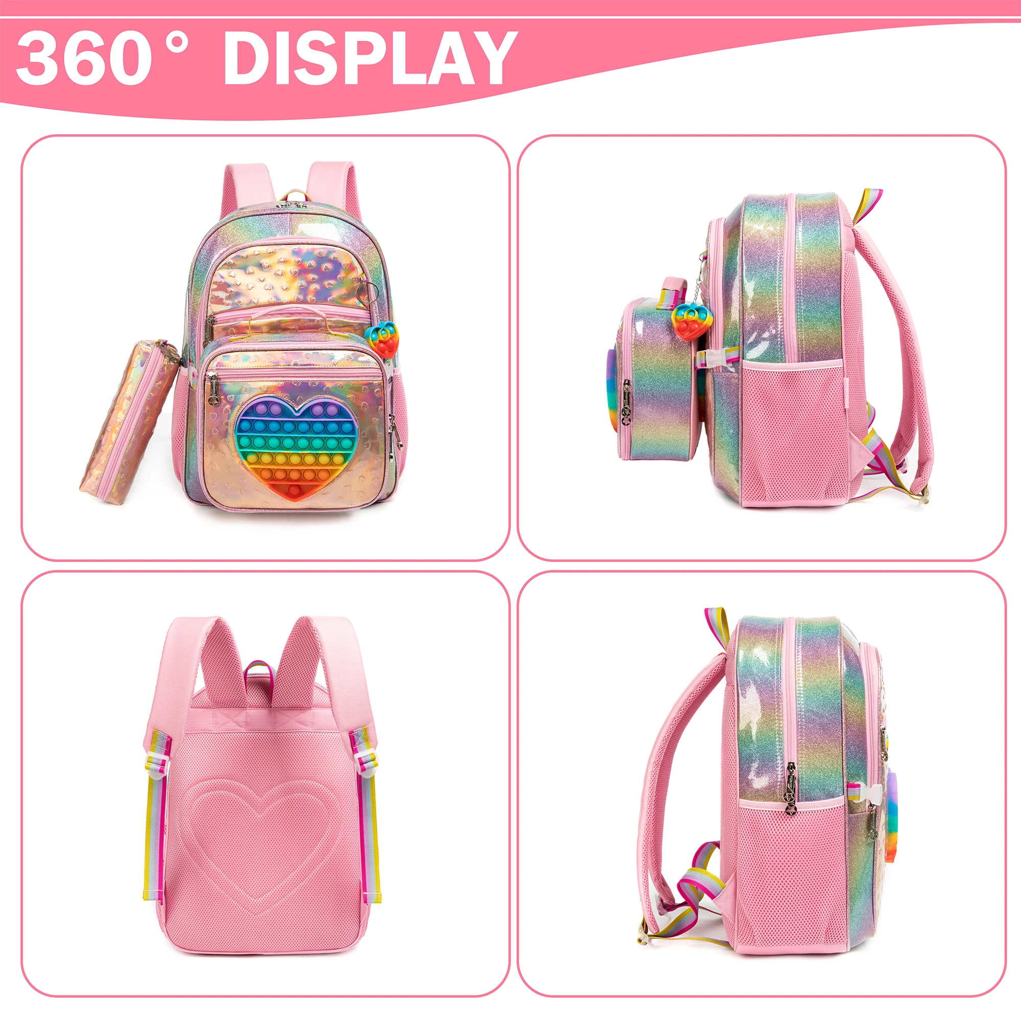 Meetbelify Backpack for Girls Backpacks for Elementary Preschool Students Kids School Cute Backpack with Lunch Box