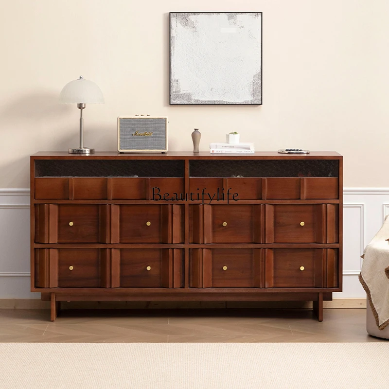 

Medieval living room dining side cabinet North American cherry wood retro six-chest cabinet