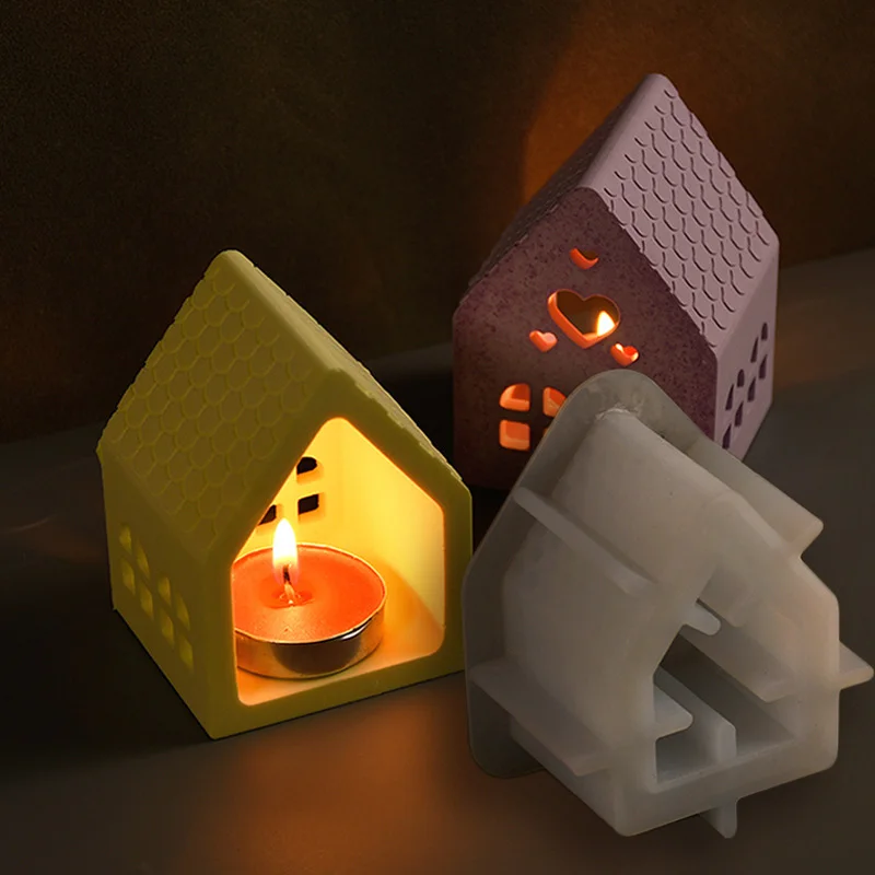 4-piece European Style House Silicone Mold Scale Atmosphere Decoration Lighting House Gypsum Drip Mold Aromatherapy Candle Mould