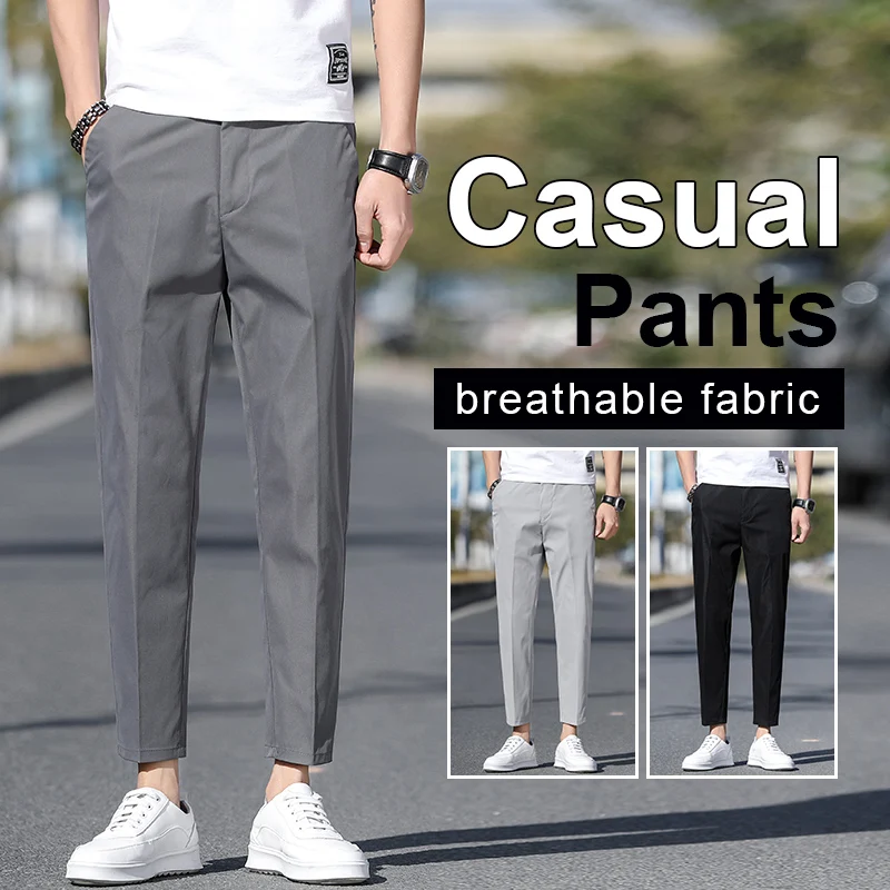 

Men's Polyester Slim Fit Nine-Point Pants 2025 Summer Autumn High Quality Casual Mid-Length Pants Plus Size 38