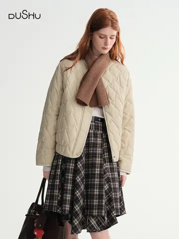 DUSHU Plus-size Women【Commute Essential】 Scarf 90cm White Goose Down Jacket Winter All Season Lightweight Insulated Short Coat