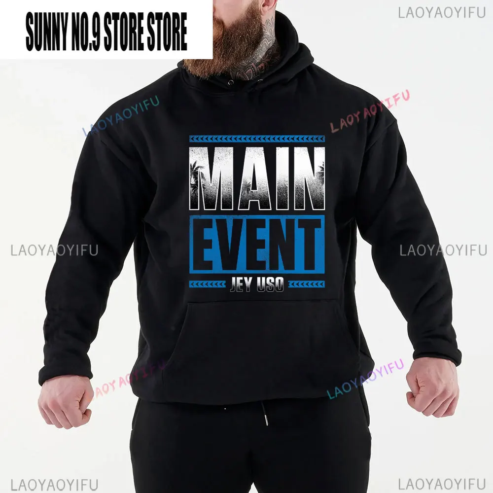 Autumn/Winter New Famous Wrestler Jey Uso Yeet Men's Black Hoodie Street Sports Casual Pullover