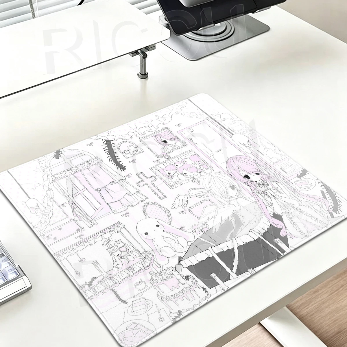 Pink White Subculture Mouse Pad Cute Rubber Table Mat Gamer PC Keyboard Mousemat Office Accessories Angel Girls And Rabbit Pads