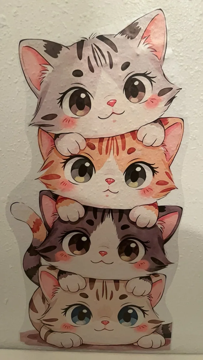 2D flat design, one cute kitten stackable wall sticker, interior decoration includes 4 animal watercolor designs.