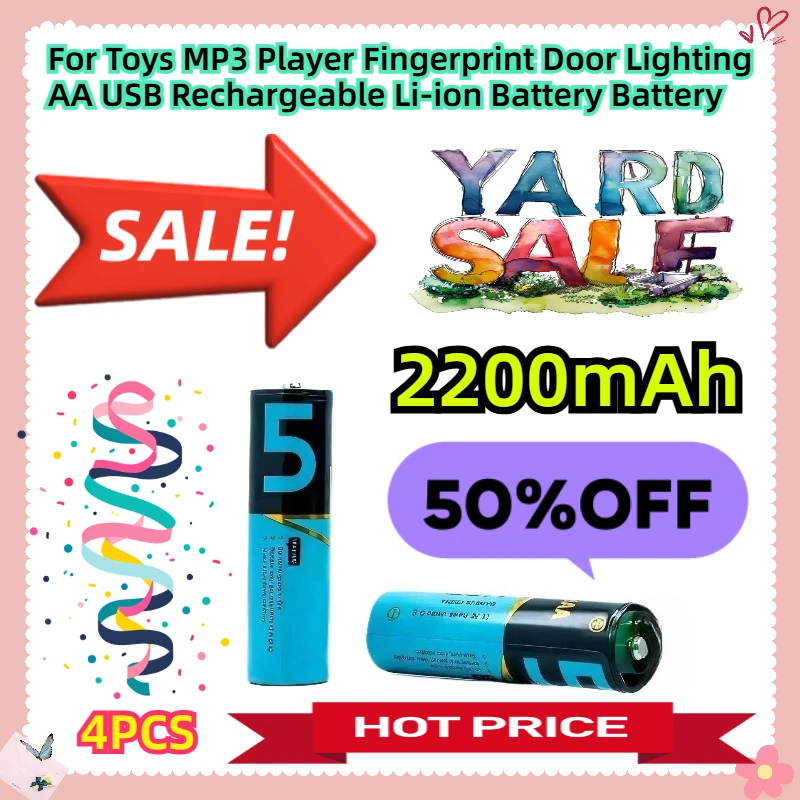 

4PCS 1.5V AA 2200mAh For Toys MP3 Player Fingerprint Door Lighting AA USB Rechargeable Li-ion Battery Battery