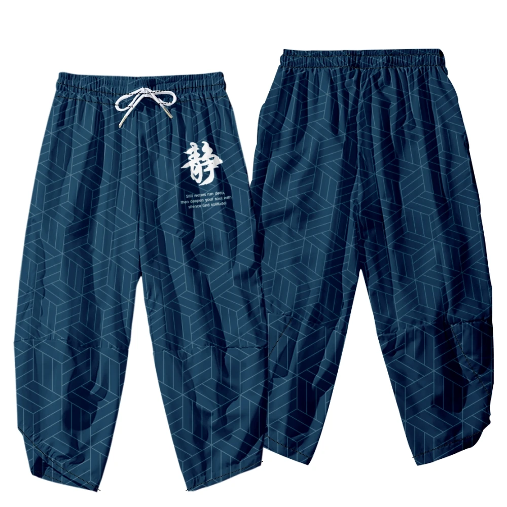 حجم كبير 5XL 6XL ثوب الكيمونو الياباني سترة السراويل مجموعة طباعة الصمت! الرجال النساء القميص التقليد يوكاتا هاوري أوبي تأثيري حلي