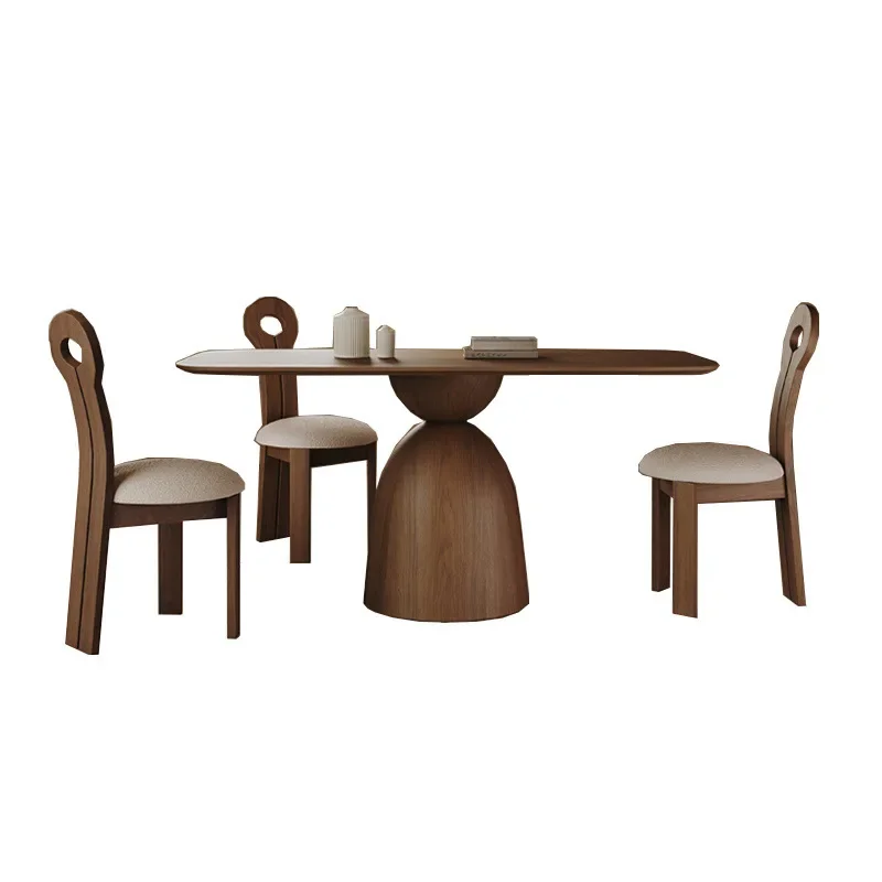 

Retro style solid wood, dining table rectangular household, small apartment dining table, black walnut dining table and