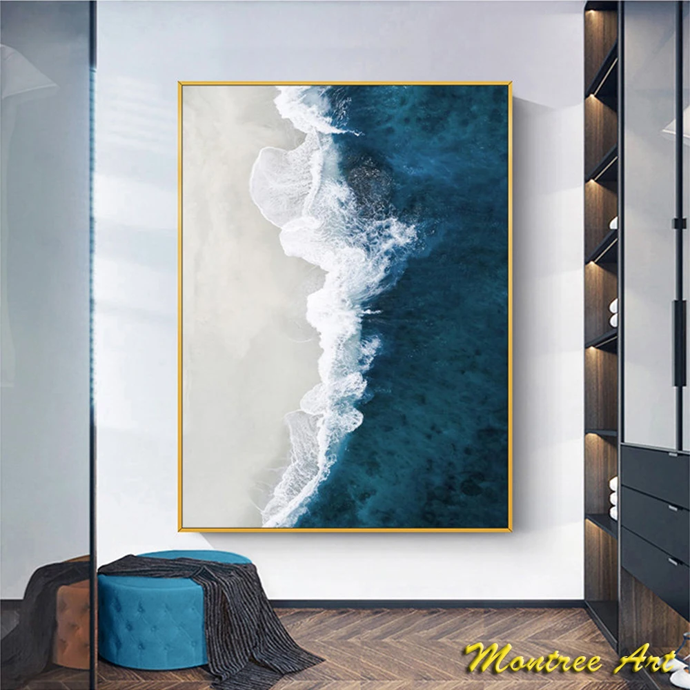 Hand Painted Oil Painting Wall art For Bed Room Vertical Thick Textured Modern Art Beach and Ocean Hand painted oil painting