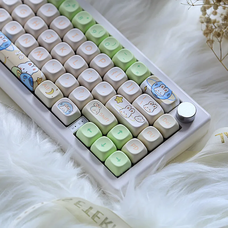 

Cartoon Rabbit Theme PBT Keycaps Set for Mechanical Keyboard Cute Green Milkly White MOA Custom Keycap
