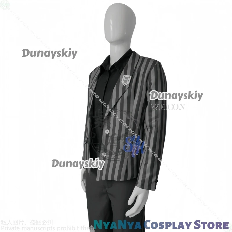 ชุดคอสเพลย์ Vergilius จากอนิเมะเกม Limbus Company สีดำเทาลายทางสไตล์โกธิค ชุดยูนิฟอร์มสุดเท่ ชุดแฟนซีสำหรับงานปาร์ตี้ฮาโลวีน