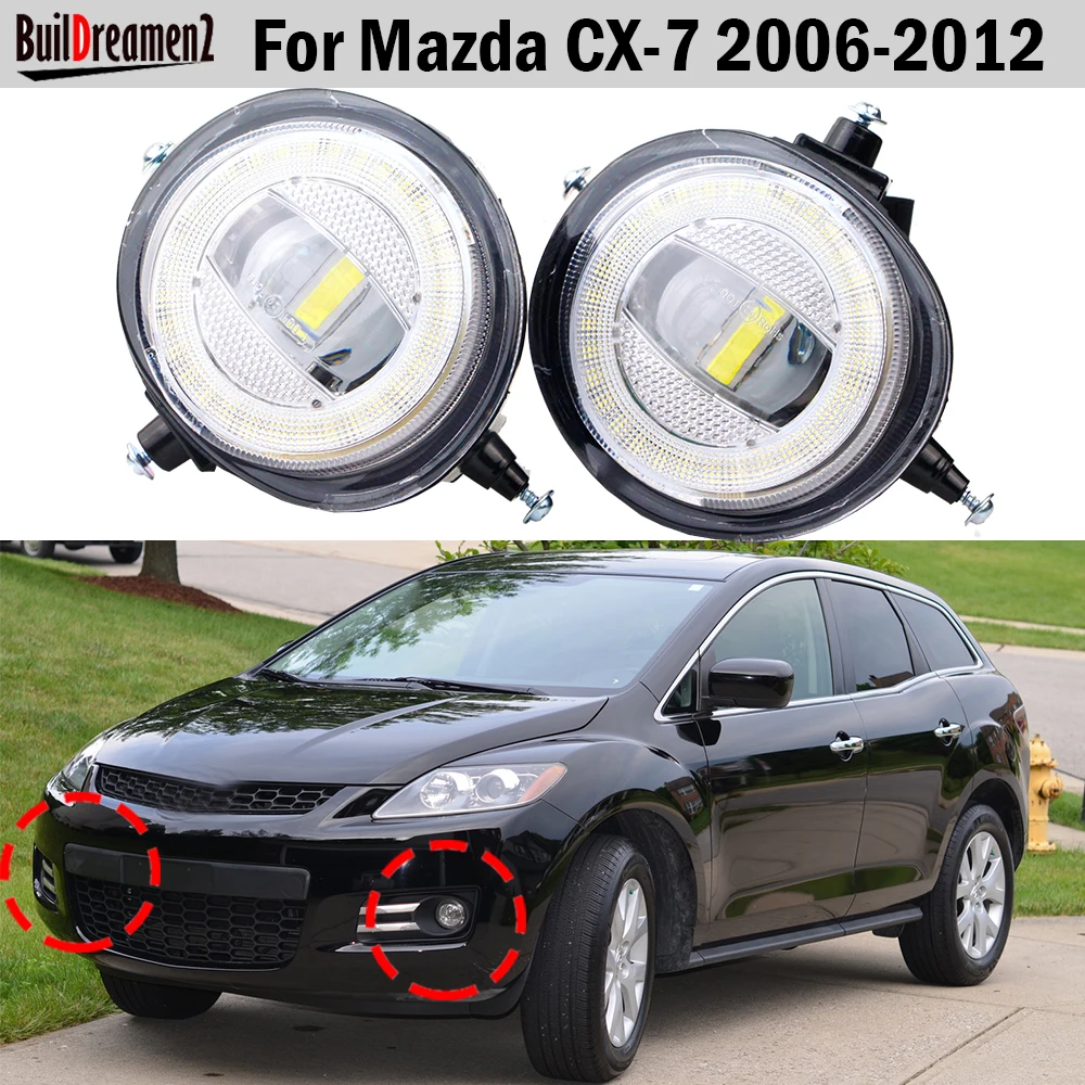 2 X 30W H11 Car Driver + Passenger Angel Eye LED Fog Light DRL Daylight For Mazda CX-7 CX7 2006 2007 2008 2009 2010 2011 2012