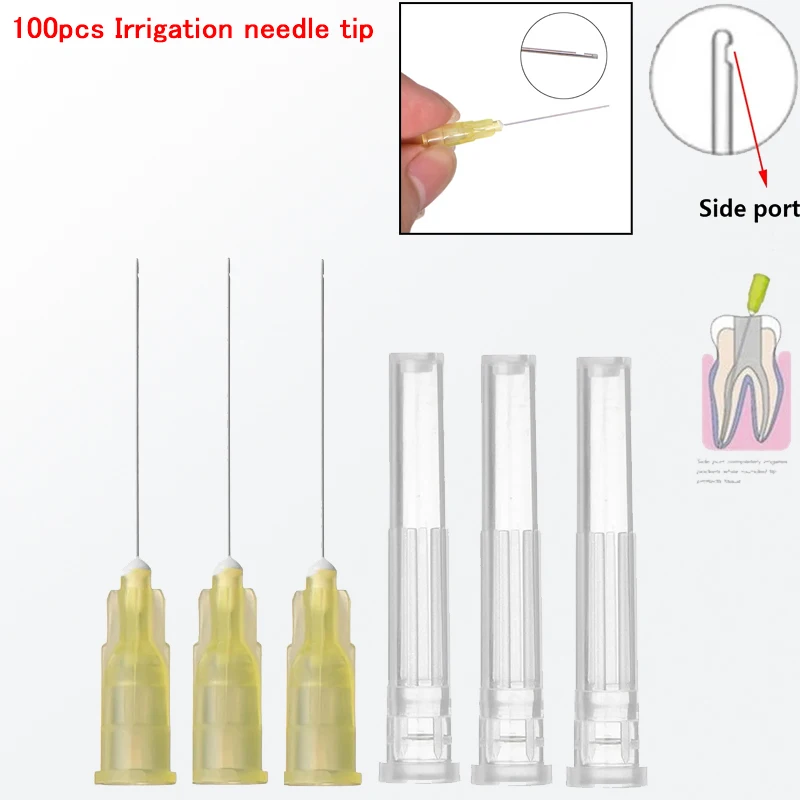 

100 шт./пакет, наконечники игл для ирригации зубов, эндо-иригационные наконечники с закрытым боковым отверстием, эндошприц, наконечник иглы для мытья корневых каналов