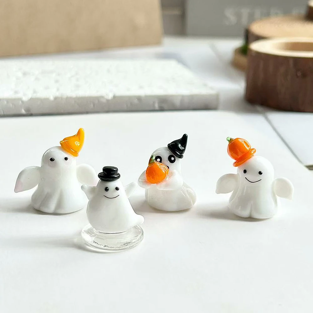 

Handmade 4Pcs Glass Ghost Figurines Collectible Lovely Halloween Decoration Ornaments Mini Glass Ghost for Party Favors,Tabletop