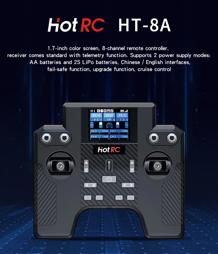 HotRC HT-8A 2.4G 8CH  Transmitter HT8A 8 Channel Remote Control With F-08A Receiver for RC Car Plane Drone Aircraft Robot Tank