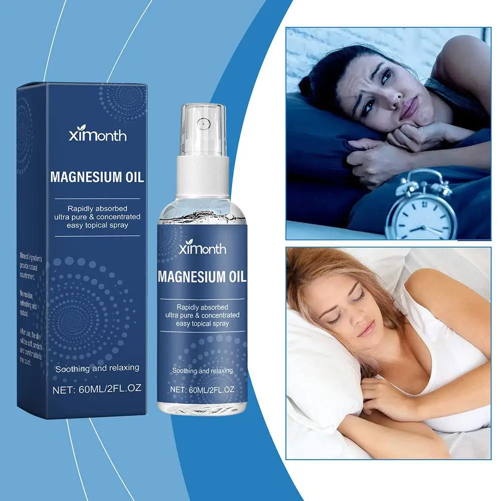 60ml rein natürliches Magnesium öl spray verbessern den Schlaf und lindern Muskels ch merzen Hauts chönheit für Unruhe, besserer Schlaf w5c5