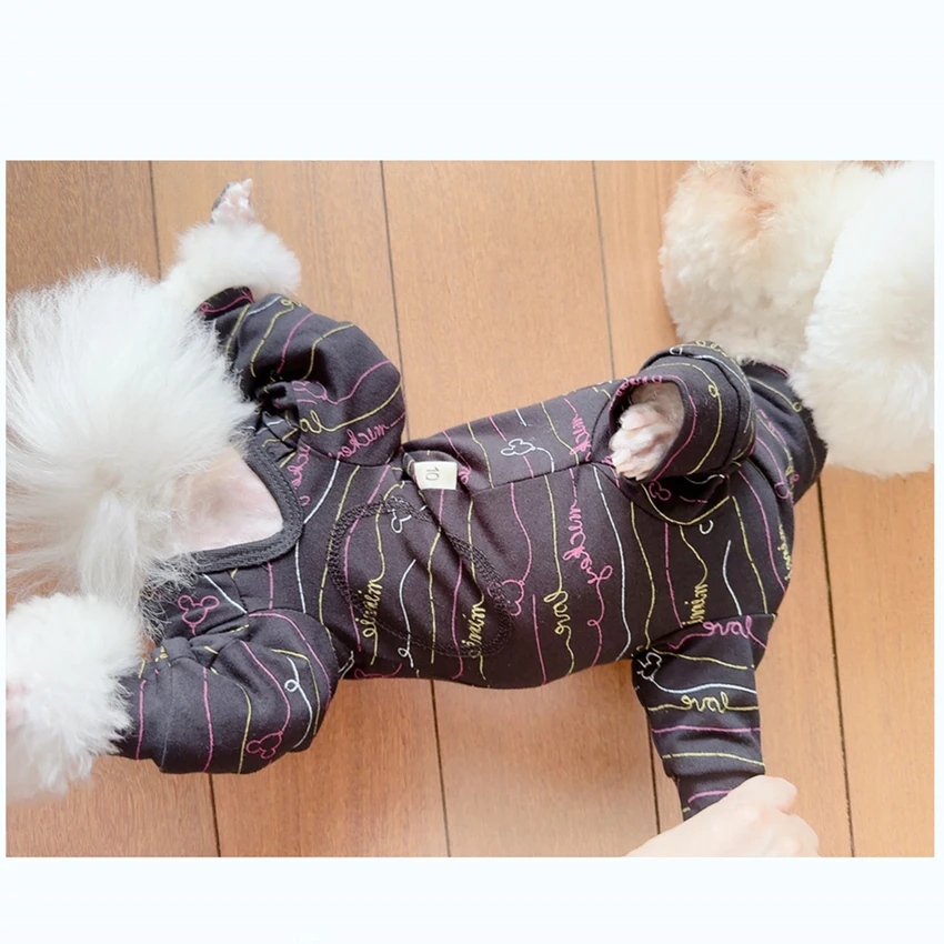 Spring Autumn New Pet Dog Clothes Pure Cotton Thin Wrap Belly Jumpsuits For Small Medium Dog Retro Print Rompers Puppy Overalls