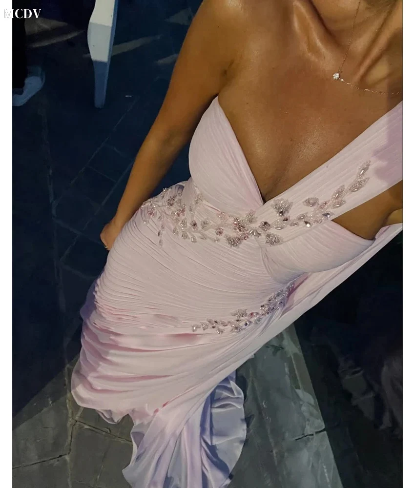 تخصيص عالية الجودة جيرسي مستقيم واحد الكتف مطرزة الديكور كريستال مساء اللباس مثير الحبيب فساتين المشاهير #5