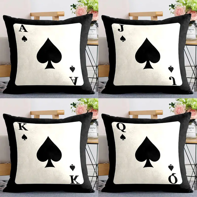 

Funny Poker Pattern Throw Pillow Case Hearts A J Pillowcases for Pillows Bedroom Decoration Luxury Bed Chair Pillow Cover 45x45