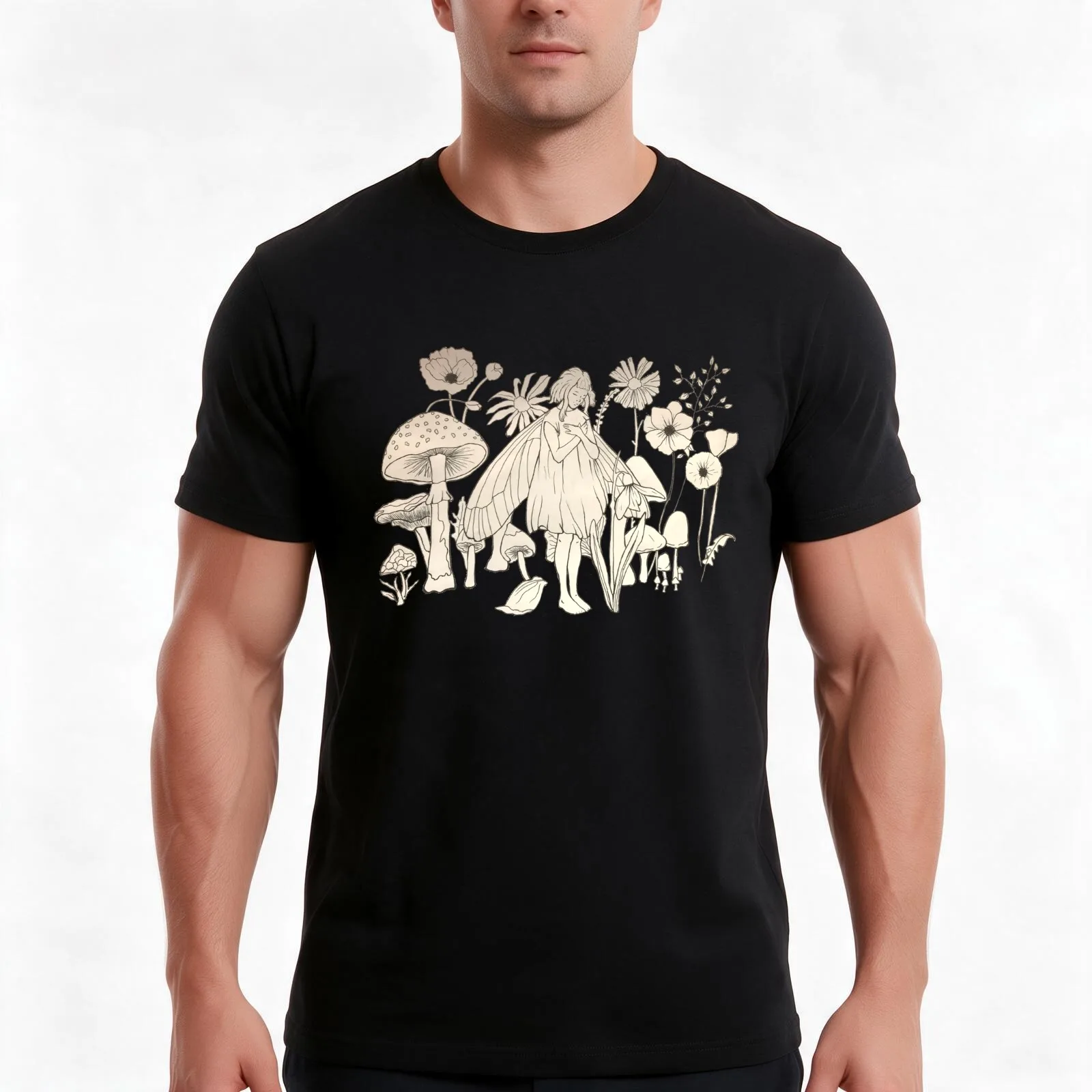 Aurora Aksnes fairy illustration print T-Shirt, Summer Casual Cotton Tee, Oversized Streetwear Tops, Vintage Graphic Print