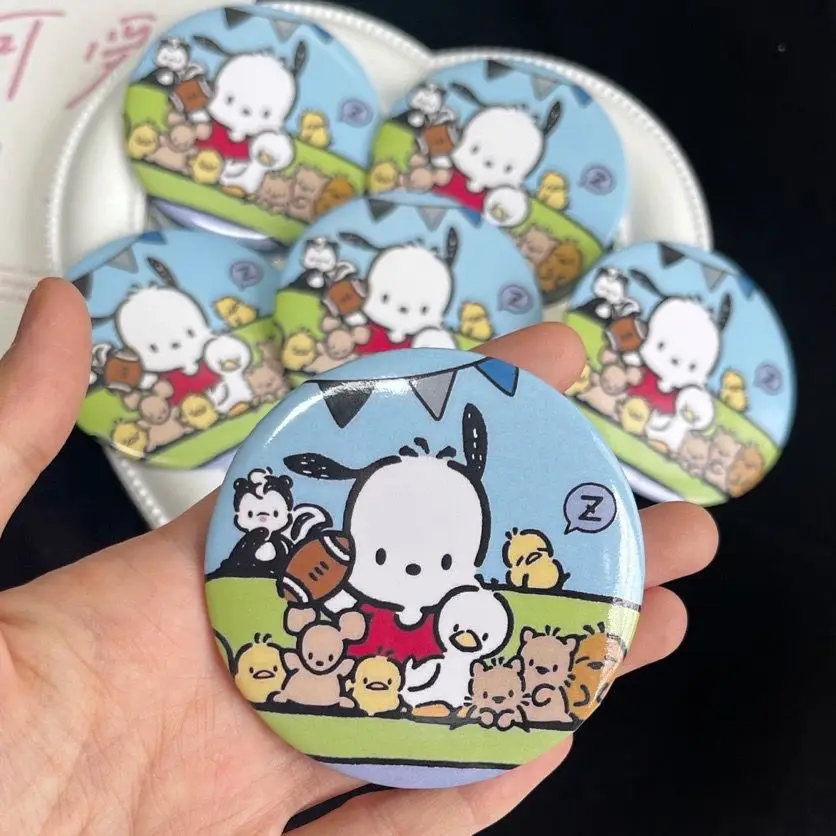 Sanrio Anime Round Mirror Hello Kitty Pochacco Cartoon Cute Makeup Mirror Women Students Trip Travel Portable Mini Round Mirror