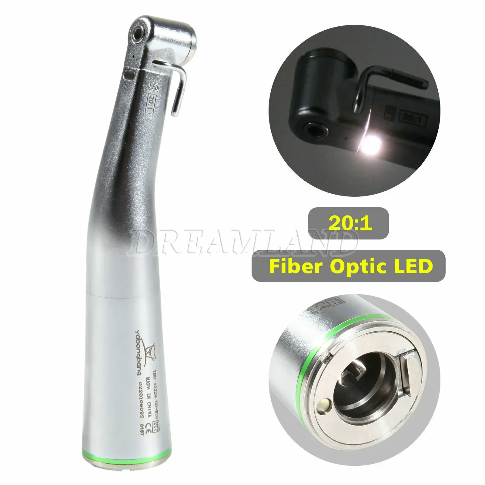 Dental Implant 20:1 Reduction Fiber Optic LED Low Speed Contra Angle Handpiece Push Button Turbine Fit Nsk/Kavo