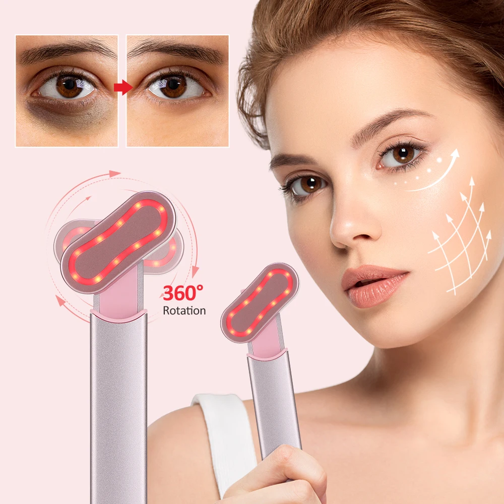 EMS Eye Beauty Instrument Microcurrent Red Light 42℃ Hot Compress Rotatable Eye Massage Stick Facial Lifting Skin Tightening