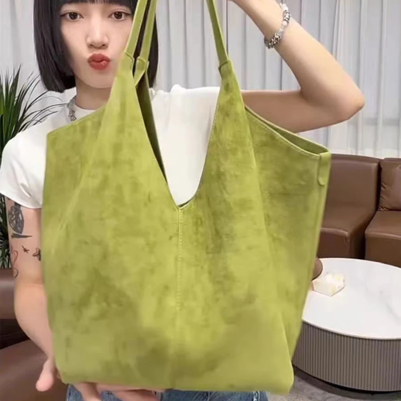 

Brand V-shaped Shoulder Bag, Frosted Ladies Large Bucket Bag Drawstring Inner Pocket Tote Versatile Handbag For Causal Commute