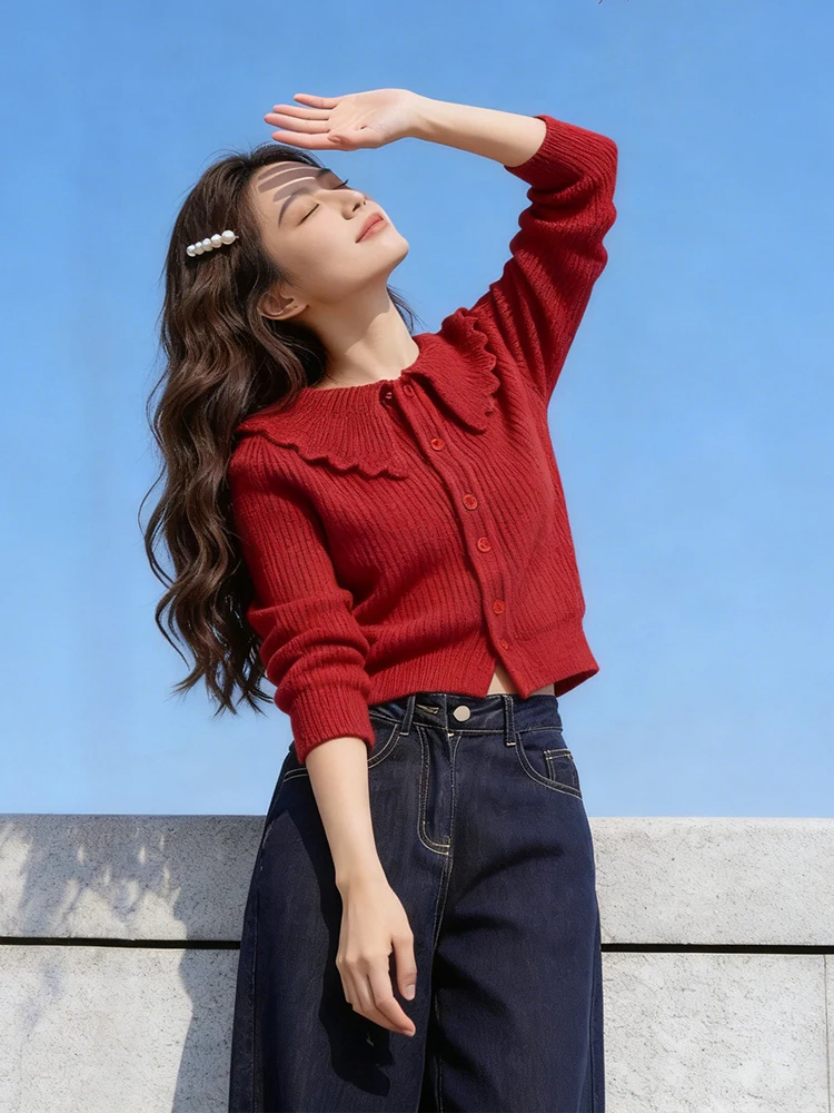 

Ele Knitted Sweater Women's Baby Collar Base irt Faionable Youthful Spring Autumn Casual Wear Breathable Comfortable