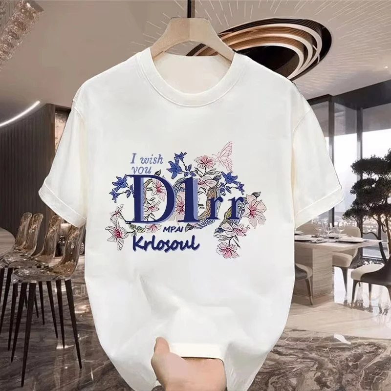 

Explosive 2025 Trend-heavy Round Neck T-shirt Small Print Casual Pair Men and Women Short-sleeved T-shirt