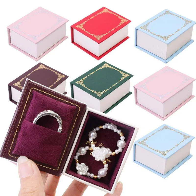 

1/5 шт. Винтажная шкатулка для обручального кольца в форме книги, магнитный маленький футляр для украшений, ретро-органайзер для хранения ювелирных изделий в виде книжной полки, подарки