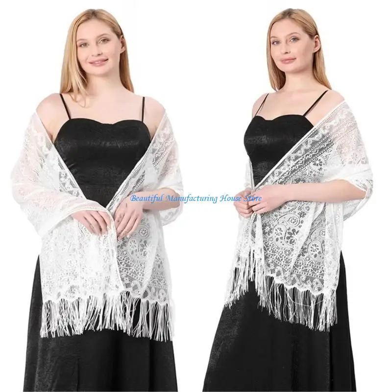 

E56A All Matching Lace Shoulder Wrap Cutout Cashew Pattern Shawl For Various Occasion