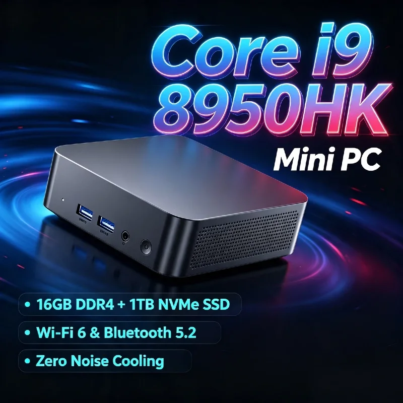 Intel Core i9 8950HK Mini PC 16GB RAM 1TB 2TB SSD M.2 WiFi 6 BT5.2 Low Power NVMe Desktop Pro Max Chip Unit